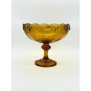 Vintage Indiana Glass Amber Pedestal Teardrop Compote Fruit Bowl